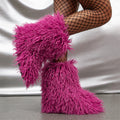 faux lamb fur boots winter curly long hair booties for women in fuchsia Alicefurs