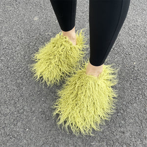 faux lamb fur slippers for women in lime green Alicefurs