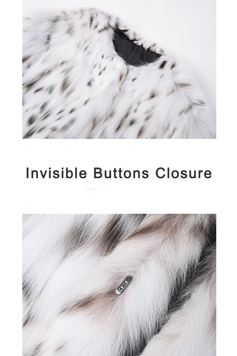 Faux Lynx Fur Jacket White Spotted Furry Outerwear for Women