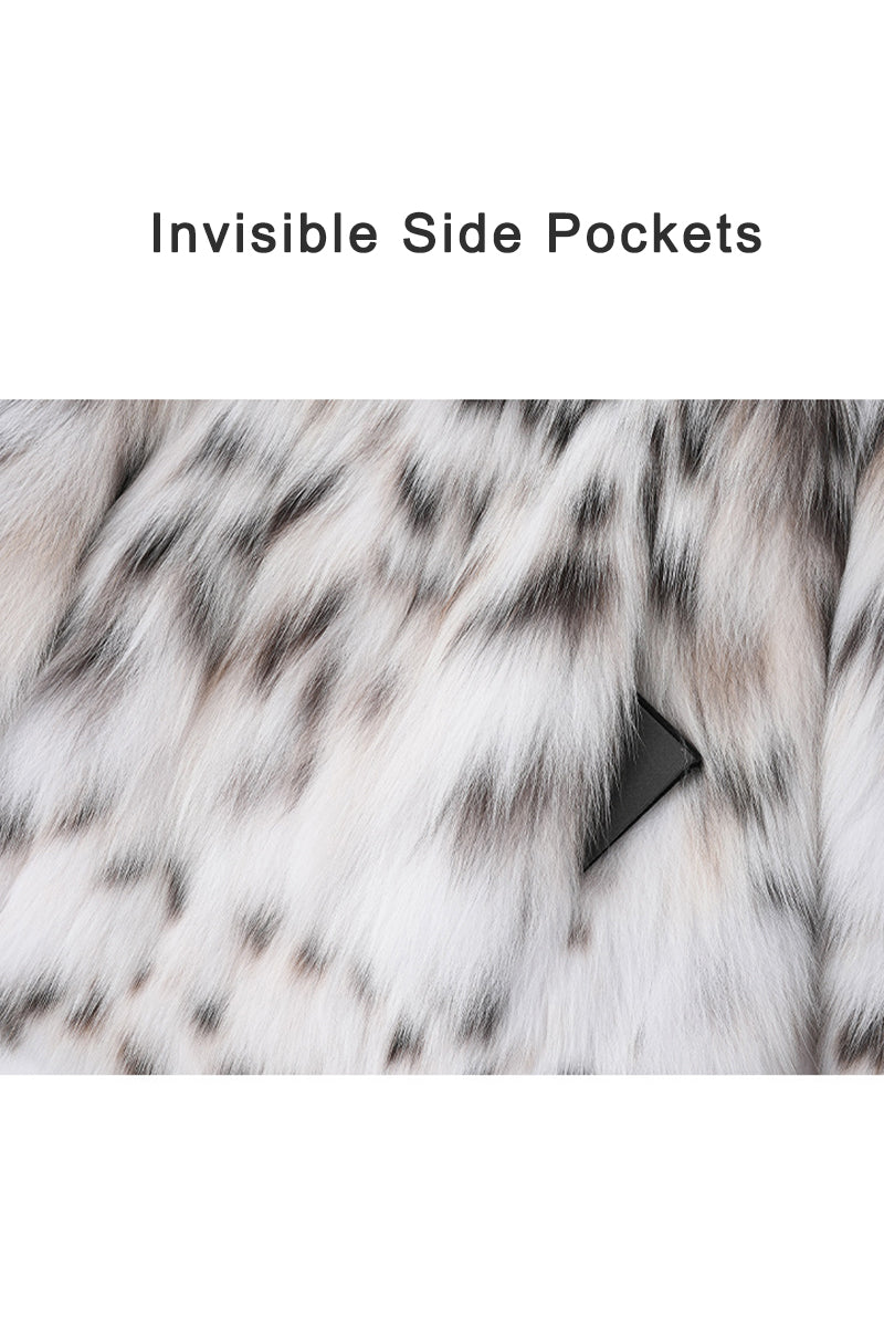 Faux Lynx Fur Jacket White Spotted Furry Outerwear for Women