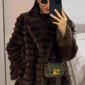 faux mink coat belted mid length fluffy outwear for women in brown Alicefurs