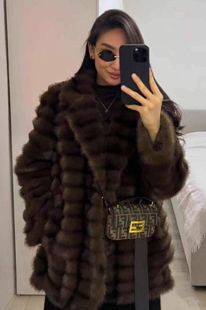 faux mink coat belted mid length fluffy outwear for women in brown Alicefurs