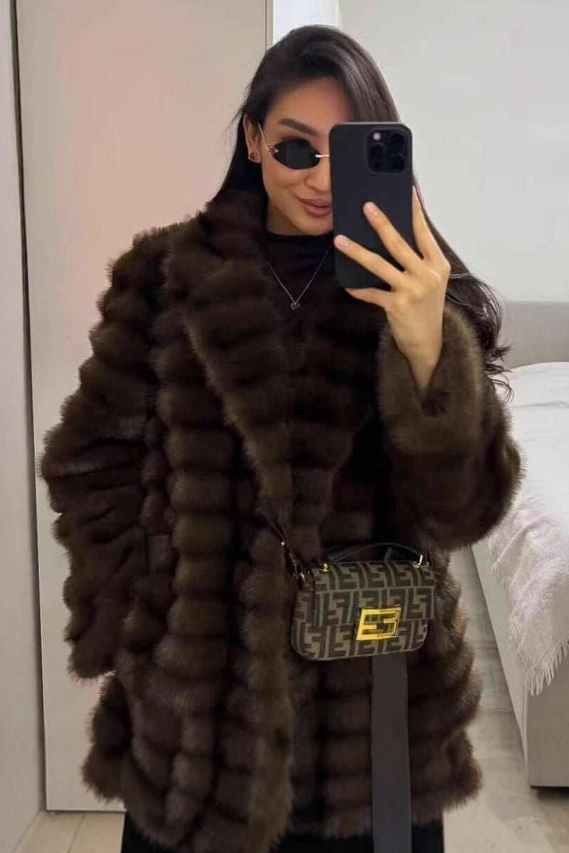 Faux Mink Coat Belted Mid Length Fluffy Outwear for Women