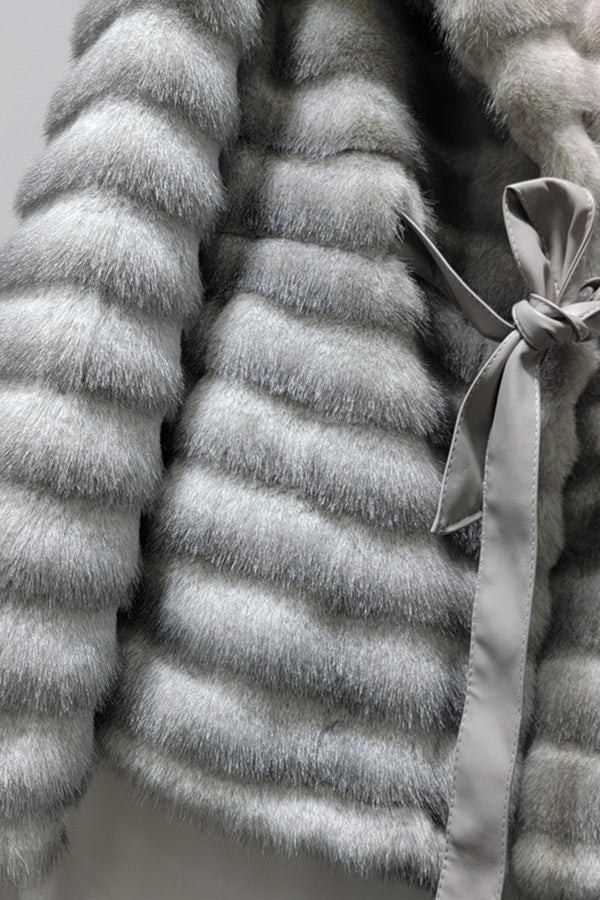 Faux Mink Coat Belted Mid Length Fluffy Outwear for Women