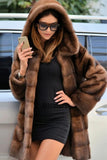 Faux Mink Coat Long Hooded Fuzzy Overcoat for Women