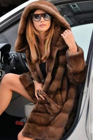 faux mink coat long hooded fuzzy overcoat for women in coffee 3 Alicefurs