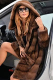 Faux Mink Coat Long Hooded Fuzzy Overcoat for Women