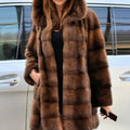 faux mink coat long hooded fuzzy overcoat for women in coffee Alicefurs