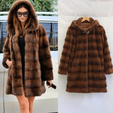 Faux Mink Coat Long Hooded Fuzzy Overcoat for Women