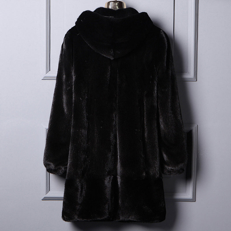 Faux Mink Coat Winter Hooded Outerwear for Women