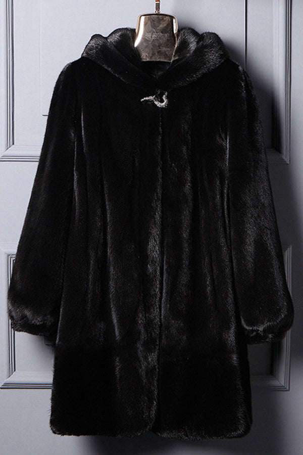 Faux Mink Coat Winter Hooded Outerwear for Women