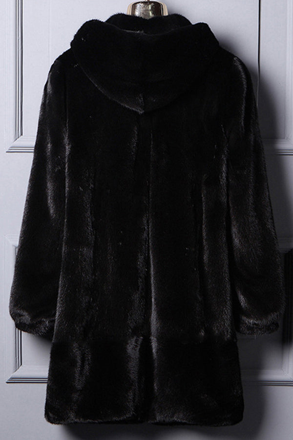 Faux Mink Coat Winter Hooded Outerwear for Women