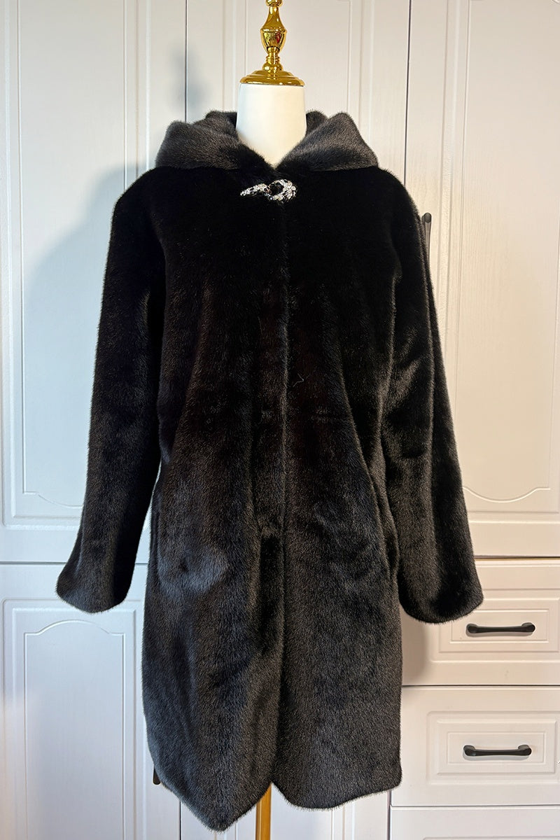 Faux Mink Coat Winter Hooded Outerwear for Women