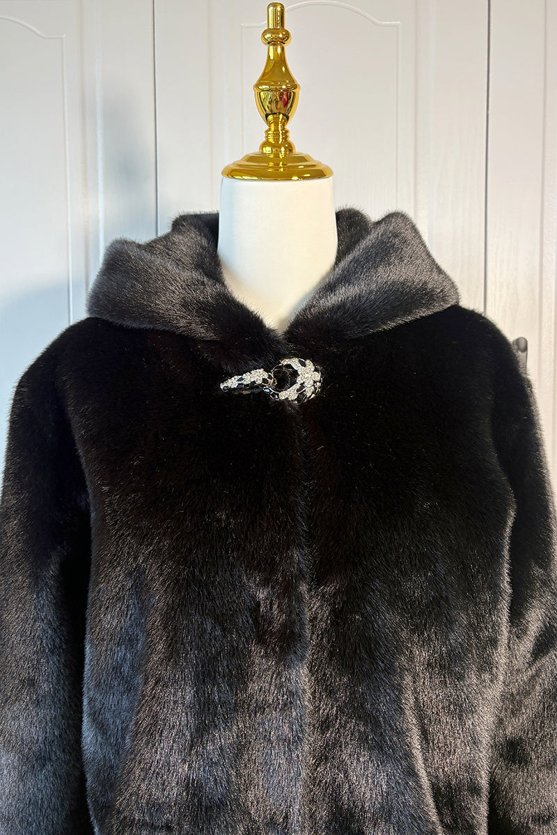 Faux Mink Coat Winter Hooded Outerwear for Women