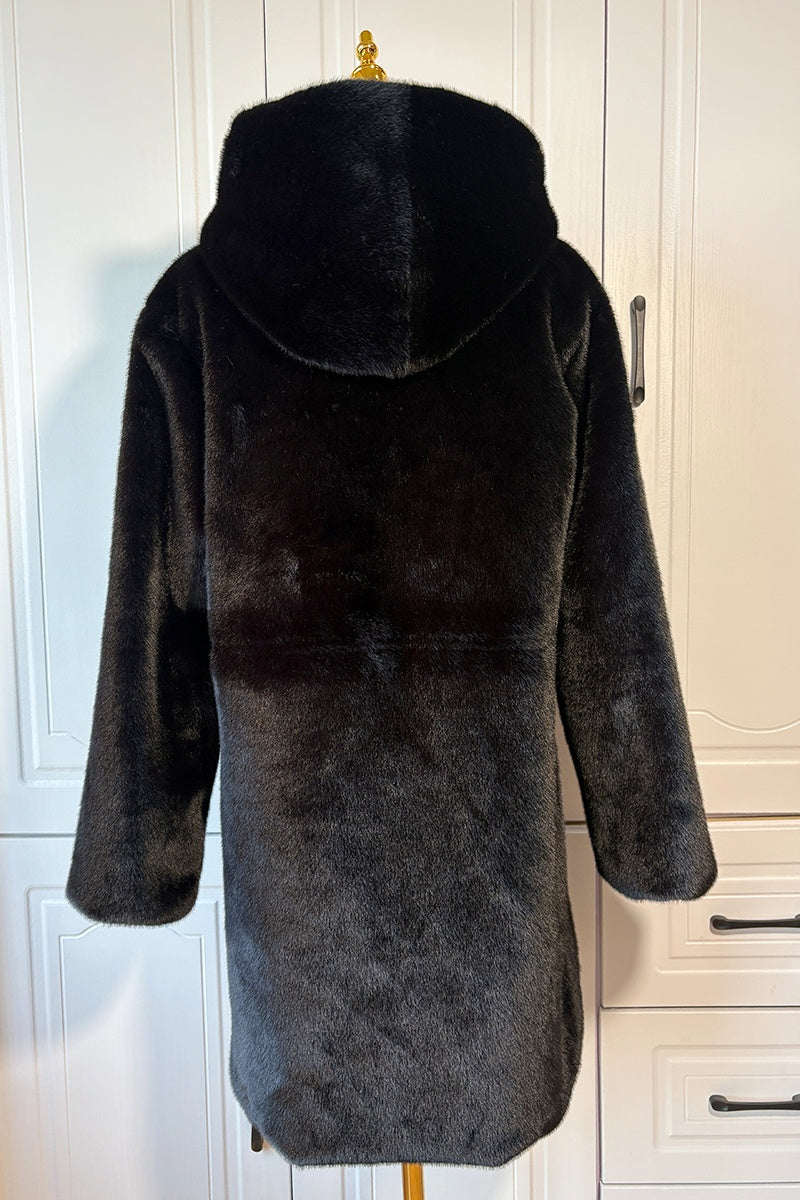 Faux Mink Coat Winter Hooded Outerwear for Women