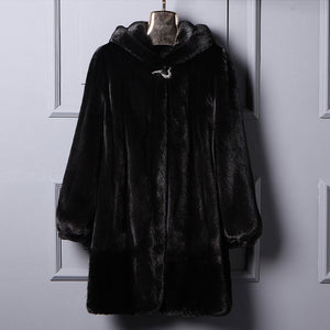 faux mink coat winter hooded outerwear for women in black Alicefurs