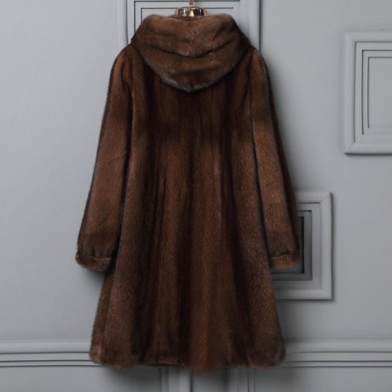 Faux Mink Coat Winter Hooded Outerwear for Women