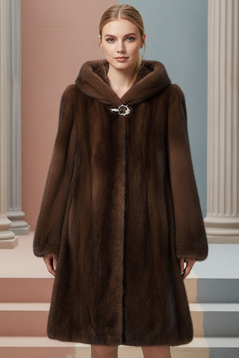 Faux Mink Coat Winter Hooded Outerwear for Women