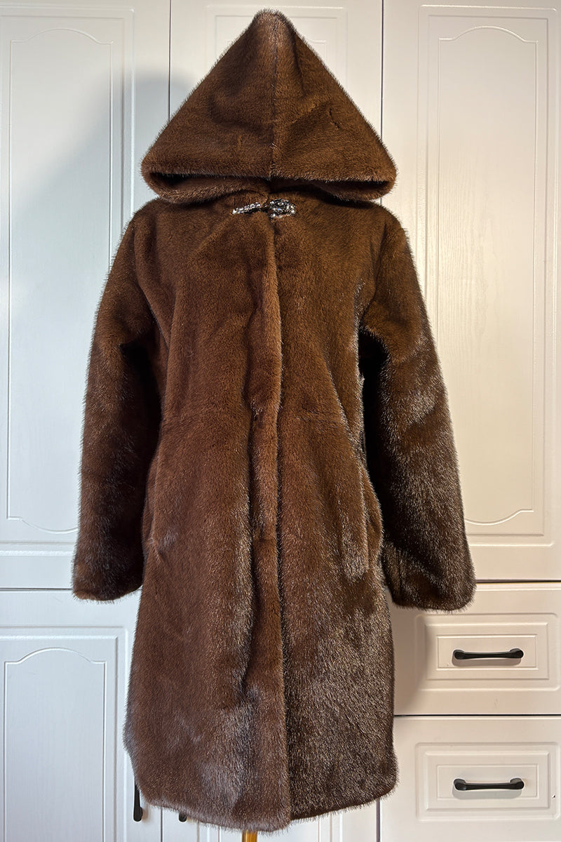 Abrigo de visón sintético con capucha para mujer para invierno