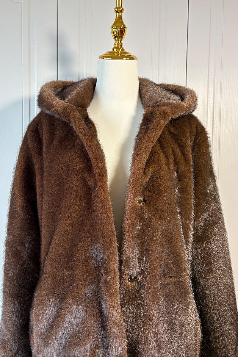 Abrigo de visón sintético con capucha para mujer para invierno