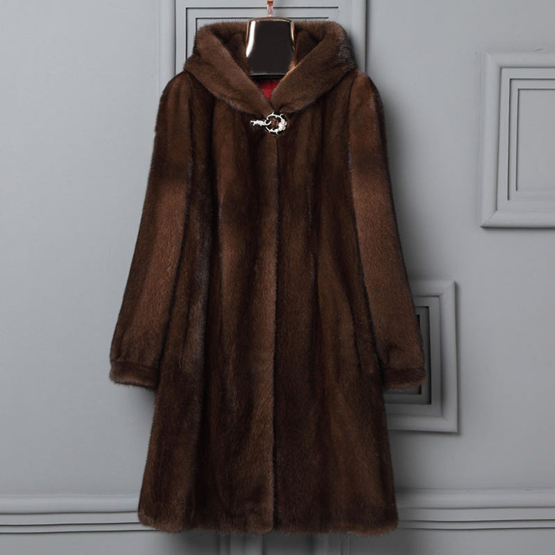 Faux Mink Coat Winter Hooded Outerwear for Women
