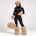 Faux Mongolian Fur Boots Headband Purse Cuffs 4 Pieces Set for Women