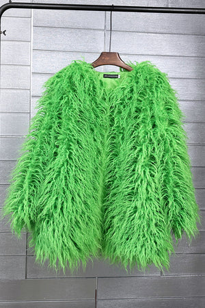 faux mongolian fur coat womens long tibetan outerwear in green Alicefurs