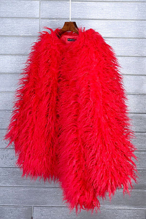 faux mongolian fur coat womens long tibetan outerwear in red 1 Alicefurs