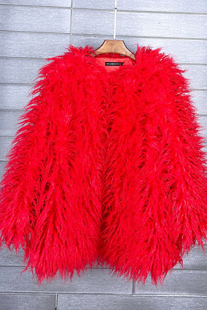 faux mongolian fur coat womens long tibetan outerwear in red Alicefurs