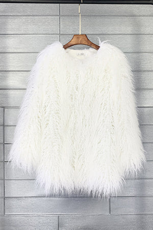 faux mongolian fur coat womens long tibetan outerwear in white Alicefurs