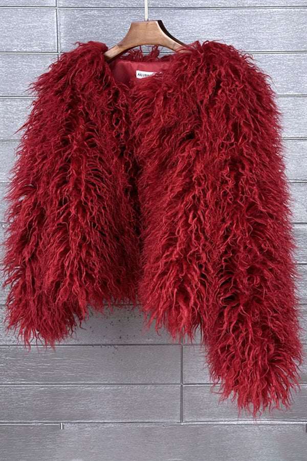 Faux Mongolian Fur Jacket Women's Short Shaggy Outerwear