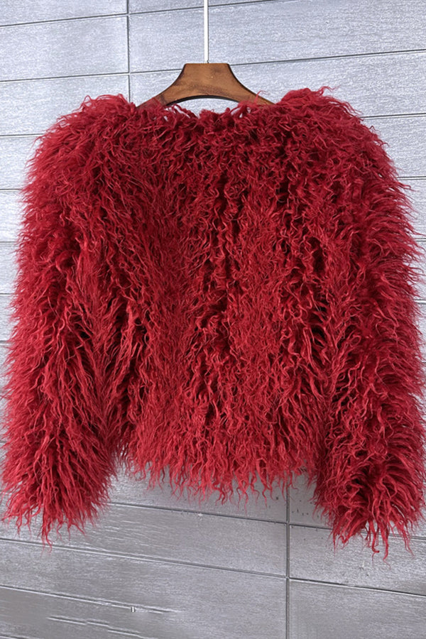Faux Mongolian Fur Jacket Women's Short Shaggy Outerwear