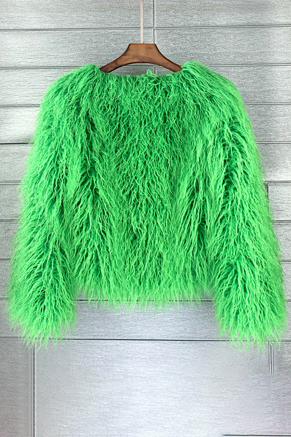Faux Mongolian Fur Jacket Women's Short Shaggy Outerwear