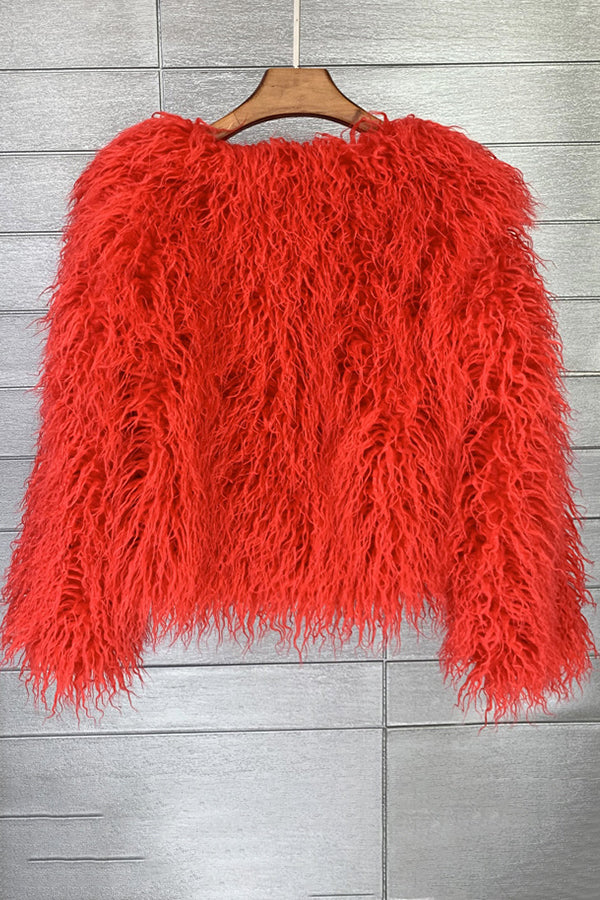 Faux Mongolian Fur Jacket Women's Short Shaggy Outerwear