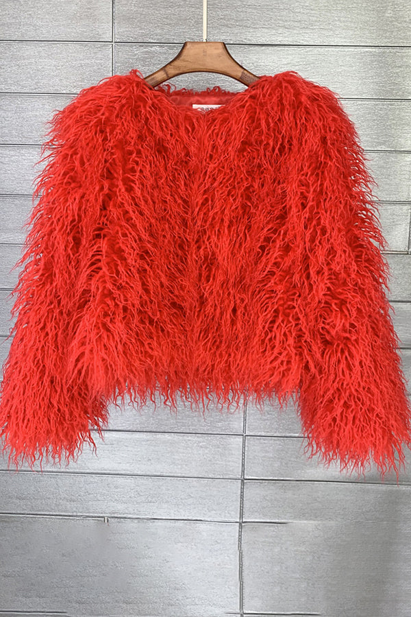 Faux Mongolian Fur Jacket Women's Short Shaggy Outerwear
