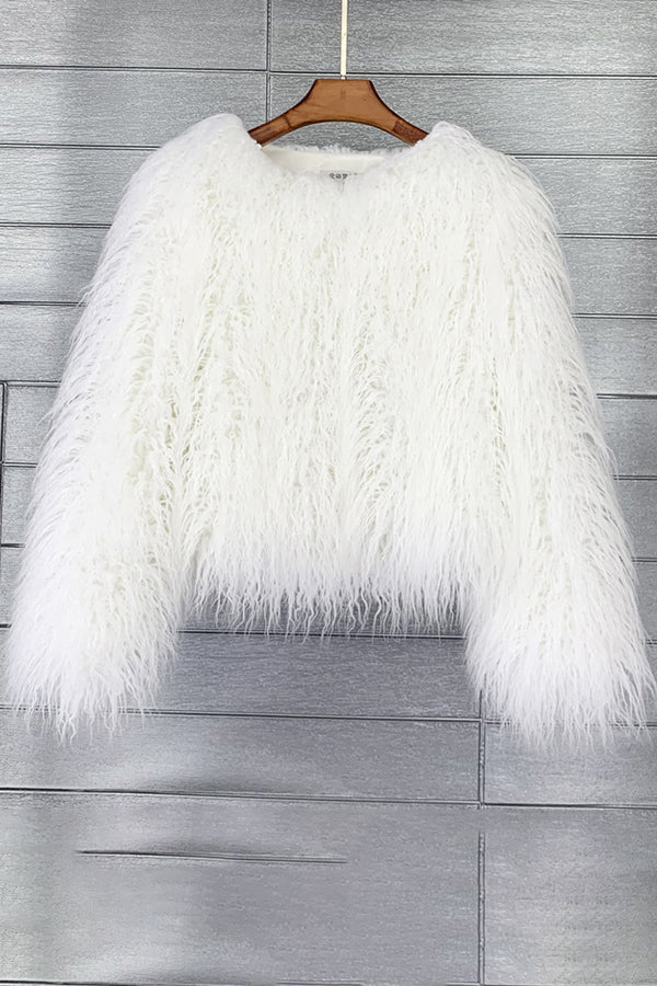 Faux Mongolian Fur Jacket Women's Short Shaggy Outerwear