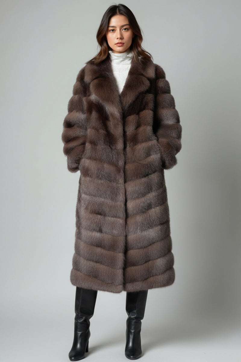 Faux Sable Fur Coat Long Vintage Fluffy Overcoat for Women