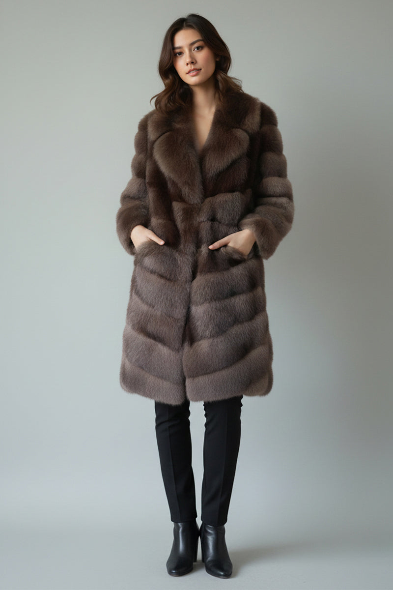 Faux Sable Fur Coat Long Vintage Fluffy Overcoat for Women