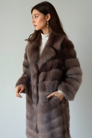 faux sable fur coat long vintage fluffy overcoat for women side view Alicefurs