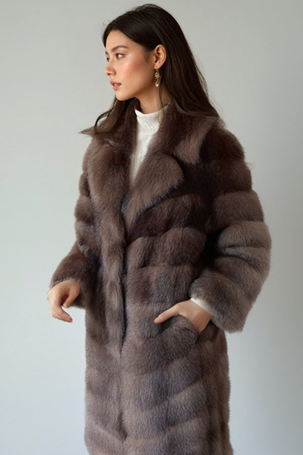 Faux Sable Fur Coat Long Vintage Fluffy Overcoat for Women