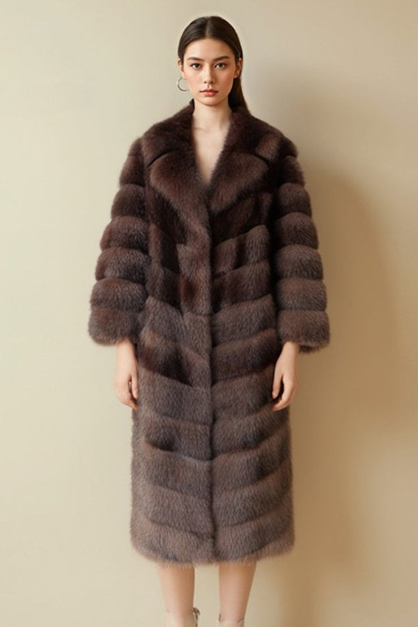 Faux Sable Fur Coat Long Vintage Fluffy Overcoat for Women