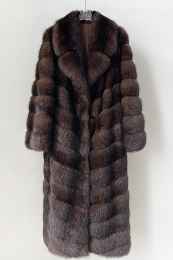 Faux Sable Fur Coat Long Vintage Fluffy Overcoat for Women