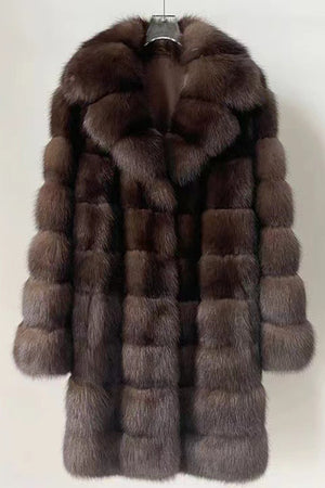 faux sable fur coat long vintage fluffy overcoat for women in mid length hanging view Alicefurs