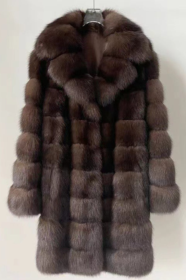Faux Sable Fur Coat Long Vintage Fluffy Overcoat for Women