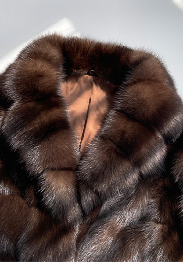 Faux Sable Fur Coat Long Vintage Fluffy Overcoat for Women