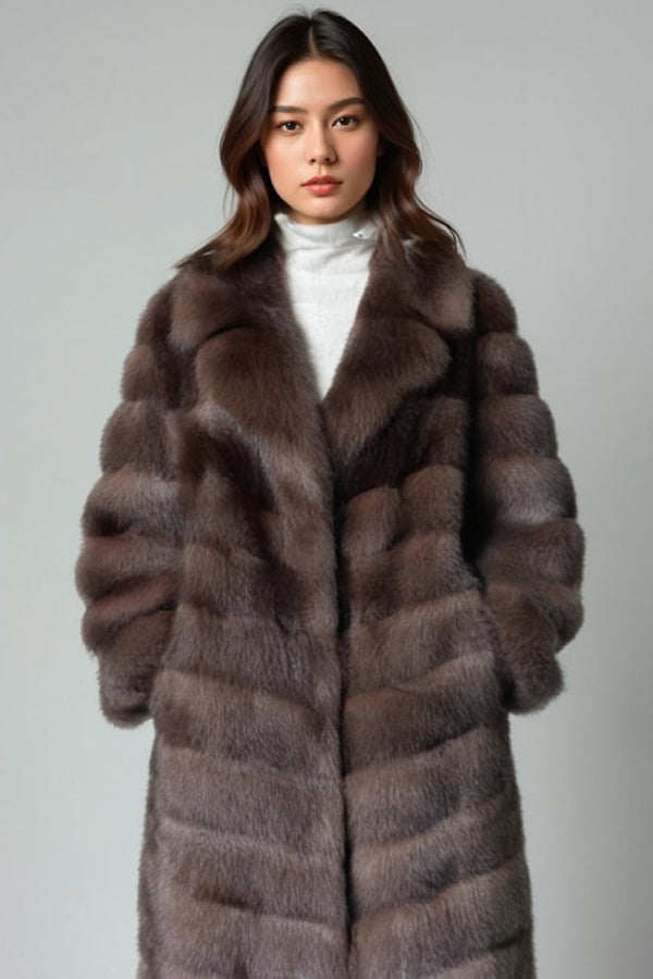 Faux Sable Fur Coat Long Vintage Fluffy Overcoat for Women