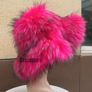 floppy faux fur hat for women in fuchsia 1 Alicefurs