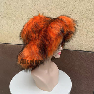 floppy faux fur hat for women in orange Alicefurs