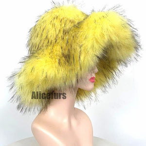 floppy faux fur hat for women in yellow Alicefurs