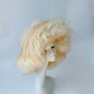 floppy fur bucket hat in wide brim for women in beige 1 Alicefurs